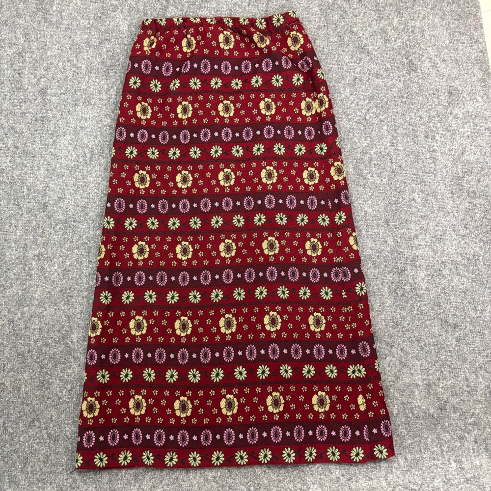 Vintage Muriel Ross Handmade Tapestry Maxi Skirt‎ Red Floral Boho Women's 28"